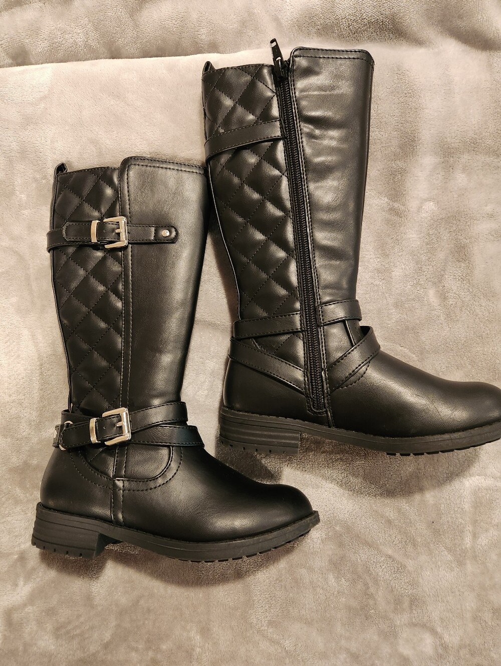 Kid's Black Quilted Tall Boots, Size 12